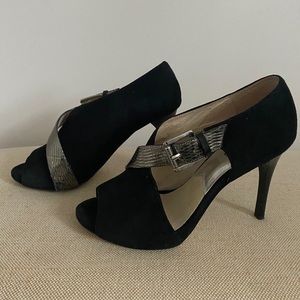 Michael Kors black suede open toe booties